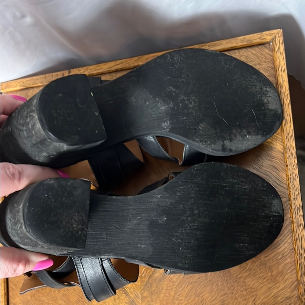 Free People x Jeffrey Campbell Black Leather Strappy Block Heels Size 7 - Picture 6 of 7